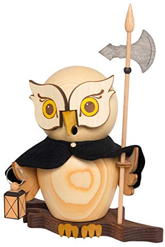 Drechslerei Kuhnert Rauchfigur/Räucherfigur - Eule Nachtwächter aus Massivholz - ca. 15 cm - Made in Germany