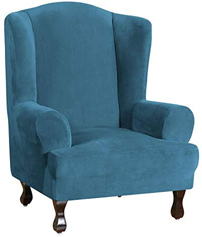 JHLD Ohrensessel Uberzug Stretch, Luxus Weich Samt Sesselhusse Abwaschbar Easy Set Ohrensessel Schonbezug Für Ohrensessel-Blau-Ohrensessel