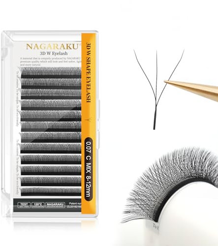 NAGARAKU 3D W Pestañas W Ramo Prefabricado Extensión de Pestañas Hecho a mano WW Profesional Pestañas Postizas Naturales Ahorra Tiempo Volumen Rusas Clover Eyelash Cluster Negro(0.07mm C 8-12mm)