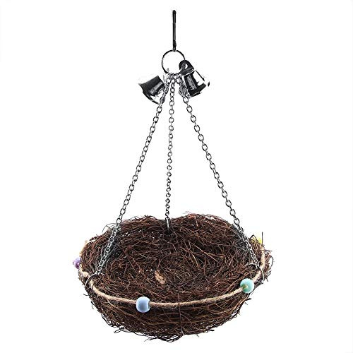 HEEPDD Vogelnest Spielzeug, handgewebtes Stroh Vogelnest Papageienkäfig Hängendes Schaukelspielzeug Vögel Zucht Brutnest Gemütliche Ruhestätte(27 x 20cm)