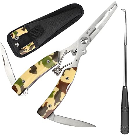 LaJao Angelzange, Schere, Angelmesser, Hakenentferner, Schnurschneider, Angelzubehör, Meeresangeln, Multi-Werkzeug-Set mit Scheide, tolles Geschenk für Männer, Vater, Vatertag