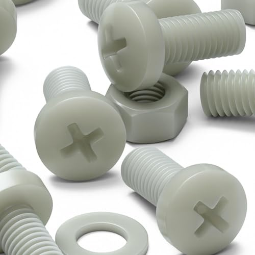 50x vis nylon renforcé fibre de verre M8 x 20mm + écrous/rondelles | Vis renforcées de fibre de verre, plus rigides, sans corrosion, non magnétiques, avec empreinte en croix