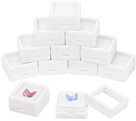 BENECREAT 36PCS White Edelstein Display Box 3x3x1.5cm Quadratischer Acryl Schmuckschatulle Behälter Mit Durchsichtigen Deckeln Und Schwamm Innen Für Edelsteine, Münzen, Schmuckverpackung