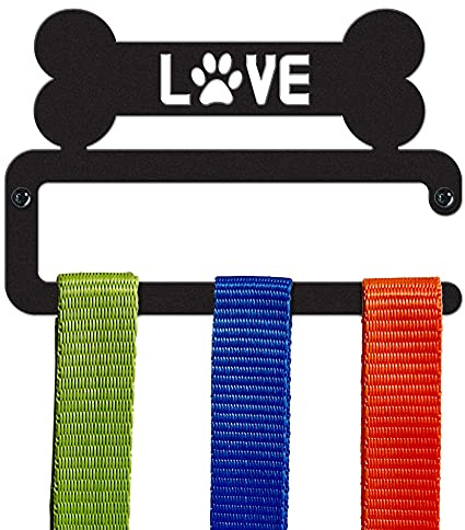 'Love' Dog Lead Hanger | Black Finish | Straight Bar Design | Dog Lead Holder Hook | Made in Britain