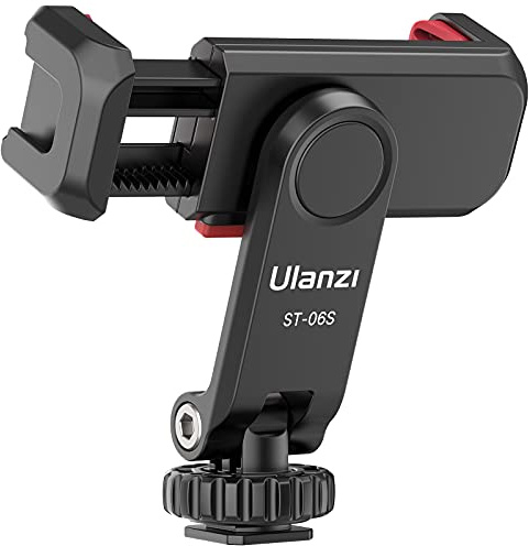 ULANZI ST-06S Phone Cold Shoe Mount for Camera, Smartphone Holder Bracket 1/4'' Tripod Mount Clip with Cold Shoe for Mic Light Stand, Tripod Adapter for iPhone Samsung Huawei within 1.9-3.9 inches