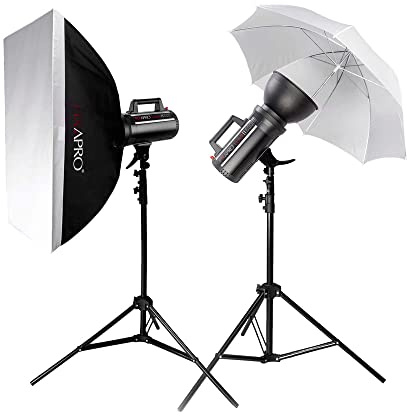 Pixapro LUMI200 II Compact 200Ws Studio Flash Strobe Light Kit in Photography Lighting 5600K Fast Recycling Time for Product Portrait Photo Shooting Monolight Bowens Fit Twin With Umbrella & Softbox