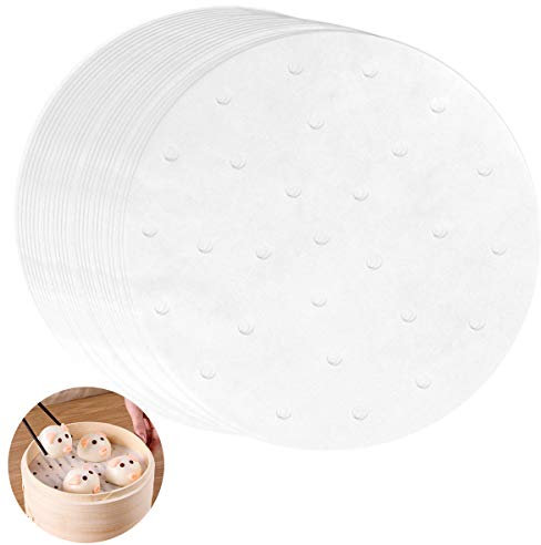 100 Stück Dampfgarer Papier 20cm Perforiert Backpapier Rund Air Fritteusen Pergament Papier doppelseitiges Silikonölpapier Antihaftbeschichtung für Bambus Dämpfen Matte, Dampfkorb von Brot