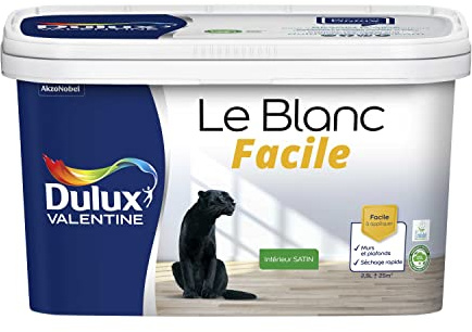 Dulux Valentine Le Blanc Facile - Peinture Intérieure Murs, Plafonds, Boiseries - Facile à appliquer - Satin Blanc 2,5 L