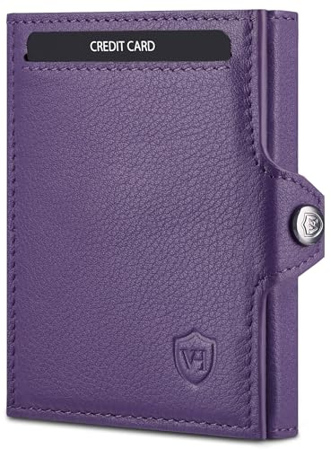 VON HEESEN Slim Wallet mit Münzfach & RFID-Schutz - Mini Geldbörse Herren & Damen - Kartenetui Geldklammer Kreditkartenetui - Portmonee Geldbeutel Portemonnaie klein (Violet)