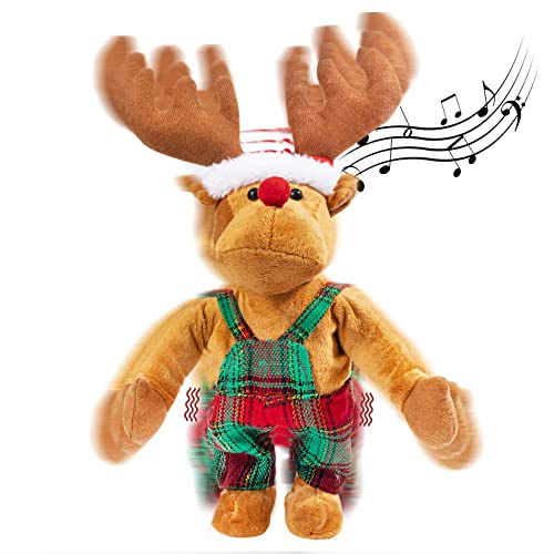 Gfilay Tanzendes Rudolph Rentier mit der Roten Nase, Animiertes Plüschtier | Singendes Rentier mit Musik und Seitwärtsbewegung, Weihnachtsspielzeug und Geschenk für Kinder