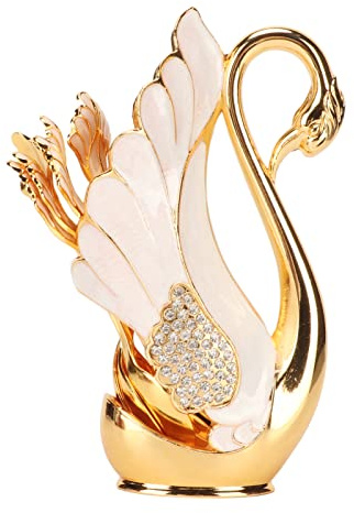 Pssopp Ensemble de Porte-cuillère à Dessert à café Ensemble de Vaisselle à café avec Support de Base de Cygne doré avec Fourchettes Cuillères pour Bistros Bars Fêtes (Cuillères