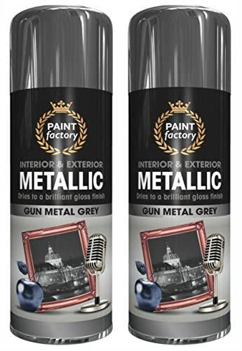 AHS Metallic Gun Metal Grey Spray Paint 400ML - Aerosol Paints For Furniture, Plastic, Metal, Wood, Decorative Items - Quick Drying Gloss Finish Paint - Long Lasting Interior & Exterior Paints - (2)