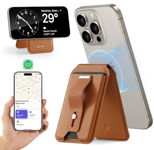 ESR für Magsafe Wallet (HaloLock), Geo iPhone Wallet Ständer, Funktioniert mit Find My, Geldbörse Tracker, für Magsafe Kartenhalter, für iPhone 16/15/14/13/12, Nicht für 13/12 Mini, Braun