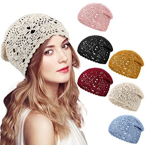 JenPen 6 Pcs Cotton Crochet Beanie for Women, Classic Color