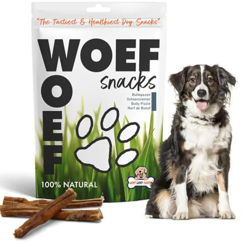 Woef Woef Snacks Ochsenziemer, Natürliche Hundeleckerli, Getreidefrei, 7 Stück, 12 cm Kausnack für mittelgroße und große Hunde, Perfekt für gesunde Zähne und Kauvergnügen