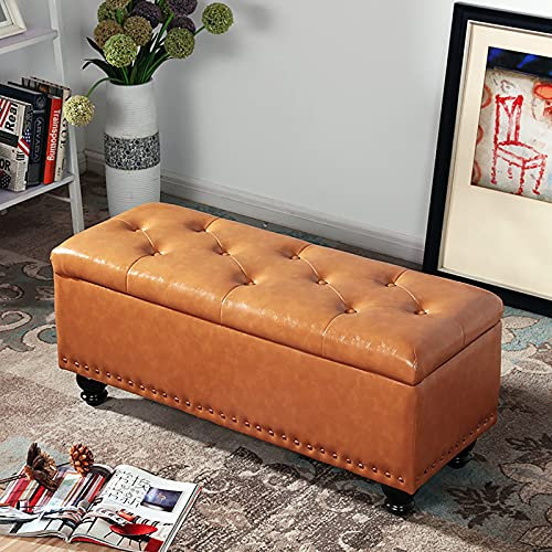 GArcan Ottomane-Bank mit Stauraum aus Kunstleder, Bettbank aus Pu-Leder mit Stauraum, modernes Zuhause, Schlafzimmer, Wohnzimmer, Fußhocker, Multifunktionsbänke, Hellbraun, 80 x 40 x 45 cm (31 x 16
