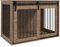 PawHut Hundekäfig Möbel mit Abschließbar Schiebetüren Moderne Metall Hundebox für Zuhause Indoor Hundehütte für große Hunde bis zu 30 kg Beistelltisch Hundehaus 98 x 58 x 61 cm Nussbaum