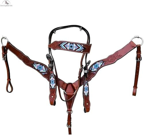 EQUIGEAR Western-Leder-Set mit handgefertigtem Kopfstück und Vorderzeug mit Zügeln. /Size-Full,Cob,Pony AV-015 (Full)
