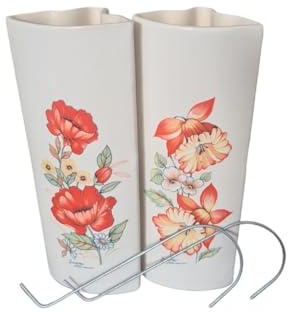 Luftbefeuchter Heizung - Set 2 Heizkörper Luftbefeuchter für Heizkörper in Weiß - Heizung Wasserverdampfer aus Keramik mit Blumendekor Made in Italy (Rote Blumen)