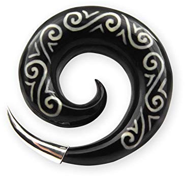 Fly Style Piercing Ohr Expander aus Horn und 925 Silber - Dehnschnecke Dehnspirale Dehnungsschnecke Dehnsichel, Grösse:12 mm (Paar)