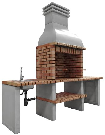 MOVELAR - Barbecue préfabriqué à bois et charbon de bois en béton réfractaire modèle Altea (Gris, Orange - 268 x 70 x 255 cm) REF: M00042 - Cuisine d’extérieur avec évier pour terrasse et jardin