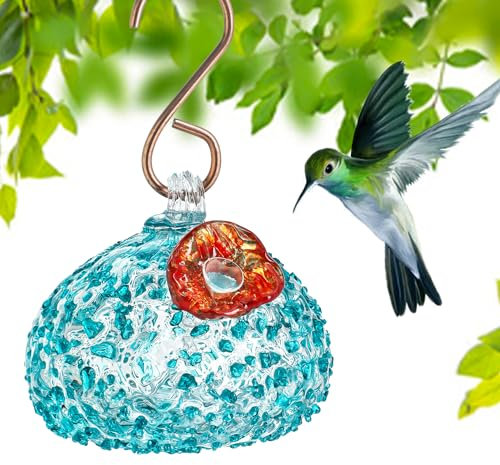 Kolibri-Futterstation aus mundgeblasenem Glas für den Außenbereich, hängendes Glas, Kolibri-Futterstation für Garten, Hinterhof, Dekoration