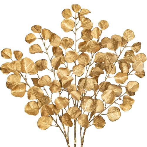 3er-Set Gold Künstliche Eukalyptus Pflanzen, Kunstpflanze Kunstzweig Weihnachten Deko Trockenblumen Dekoration für Heimdekoration, Weihnachtsbaum Neujahr Ornamente, Feiertags-Esstischdekoration