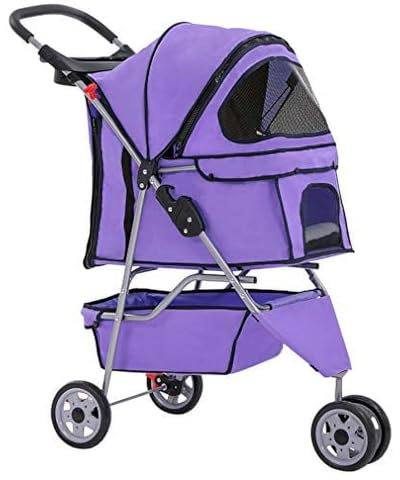 PJDDP Haustier-Kinderwagen, Faltbarer Hunde-Kinderwagen, Langlebiger 3-Rad-Katzen-Jogger-Kinderwagen Für Kleine Und Mittelgroße Hunde Und Katzen Mit Waschbarem Futter,Lila