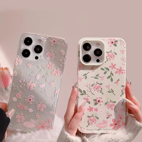 [2-Pack] Fodral till iPhone 11 med Blommönster - Mjuk TPU Stötdämpning, Romantisk & Feminint Design (1 Vit + 1 Genomskinlig)