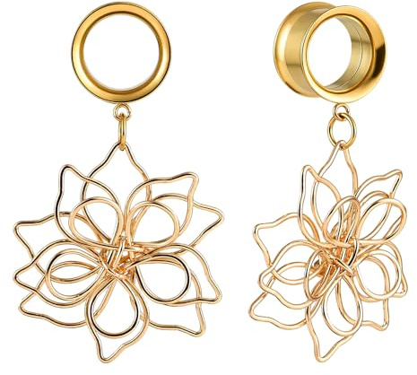 Vankula Ohr Tunnel mit anhänger Double Flared Flesh Plug Blume Blatt Edelstahl Ohrpiercing Ohrloch dehnen Schmuck für damen 6mm bis 19mm