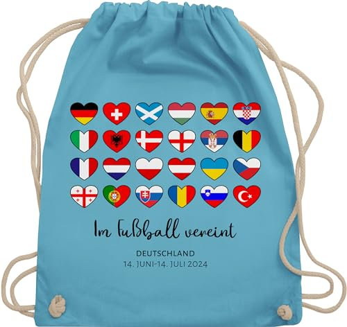 Turnbeutel Rucksack - WM Taschen - Deutschland EM 2024 Länder Herzen - Im Fußball vereint | - Unisize - Hellblau - tasche fußball-em fanartikel europameisterschaft baumwolle fussball fu ball em24