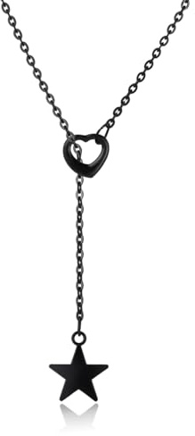 MILAKOO Lang Y Lariat Halskette Damen Schwarz Edelstahl Schlupfkette Collier Geschichtet Schlank Einstellbar Choker Herz Y-förmige Modeschmuck Kette