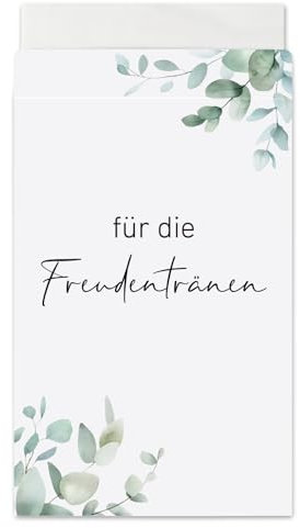 BETESSIN 50x Hochzeit Taschentücher Tüten - Für Die Freudentränen - Papiertüten im Eukalyptus Design - Verpackungen zur Hochzeit (Taschentücher Nicht Enthalten)