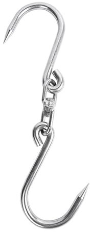 SATONBEYI 1 gancho giratorio de carne para colgar, gancho de carnicero de acero inoxidable de 11.8 pulgadas, gancho de carnicero de 8 mm, gancho de ahumado resistente para ahumar, carnicería