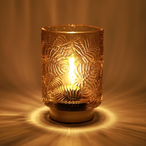 Kinberry Battery Operated Table Lamp - Cordless LED Night Light for Living Room & Bedroom (Brown)