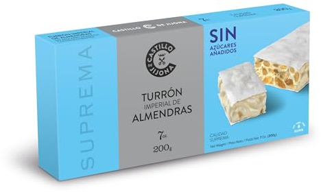 Castillo de Jijona - Nougat impérial sans sucre 200 g - Nougat sans sucre - Amande sélective - Sans gluten - Qualité suprême - Recette artisanale - Fabriqué en Espagne (Jijona)