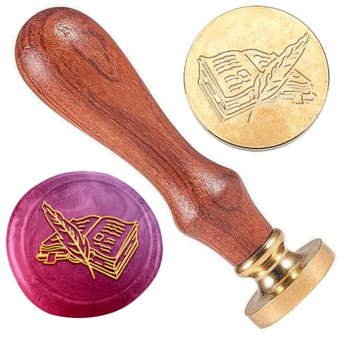 DELORIGIN Buch Wachssiegelstempel Geprägter Stempel Siegelstempel Personalisiert Abnehmbar 25mm Messing Wachssiegelstempel Hochzeitseinladungen Briefumschläge Geschenkverpackung Dekoration Handwerk