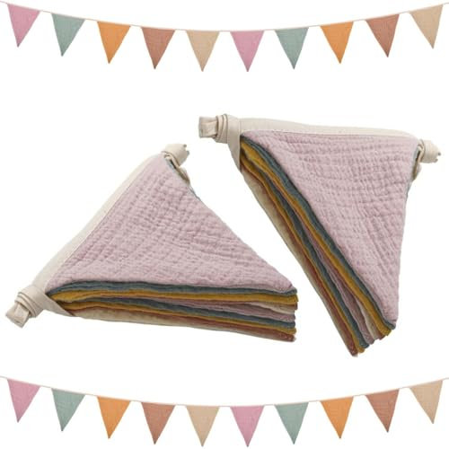 Banderines decorativos multicolor, 2 unidades, para habitación infantil y exteriores, guirnalda de tela de muselina para cama