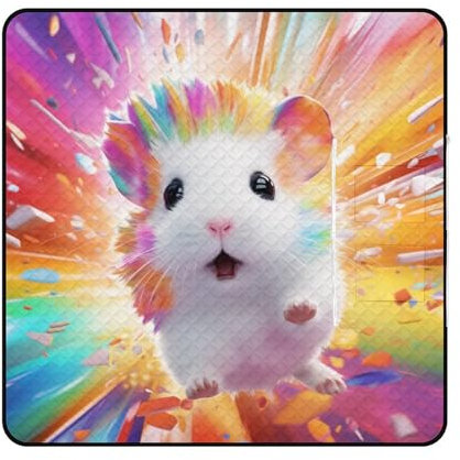 Xiputvl 3D-Eindruck Bunter Hamster Picknickdecke Tiere Strandmatte Outdoor Teppich Wasserdicht, Faltbar Picknick Für Strand, Camping, Wandern, Picknick 200x200cm