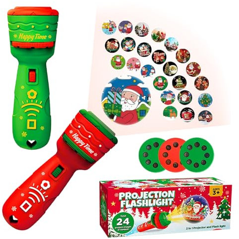 MORAINJAY 2 Pack Christmas Flashlight Projector Torch, Slide Projector Torch for Kids, 24 Patterns Christmas Kids, Story Light Boys Girls Gifts, Xmas Stocking Fillers
