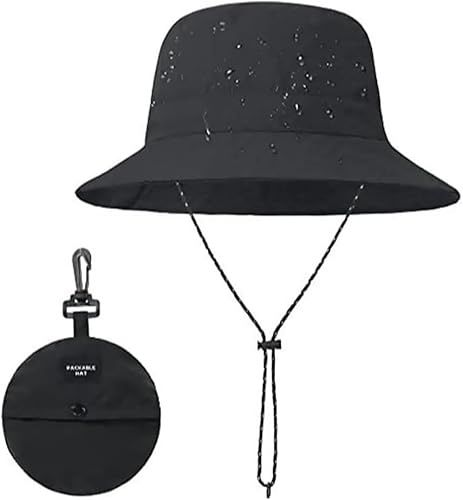 FDEETY Faltbarer Bucket Hut Wasserdicht Sonnenschutz Fischerhut Wanderhut Breite Krempe Kinnriemen Kompakt Reisehut