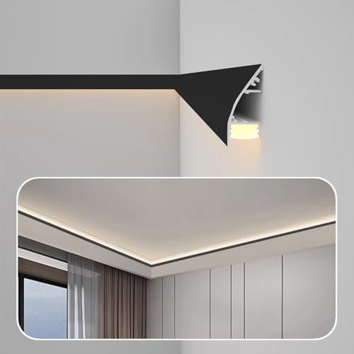 Schwarze Aluminium-Deckenleiste für Innendekoration, Oberflächenmontage, Profil, Sockelleiste, Heimkino, Schiene, 12,2 m Länge