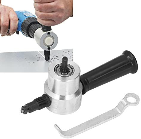 Sheet Metal Nibbler, Portable Double Head Metal Sheet Cutter Metal Shears Electric Nibbler Cutting Tool Hole Saw Drill Attachment for Car Repairing and Maintenance