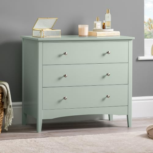 CHRISTOW 3 Drawer Chest of Drawers, Sage Green | Modern Bedroom Storage, 3 Drawers, Brushed Chrome Handles, Smooth Glide Runners, Durable MDF, H70cm x W80cm x D40cm