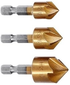 5 Flöten HSS Senker Bohrer Set 1/4; Sechskantschaft Senker 90 Grad Holzbearbeitung Fasenfräser Fase 6-19mm(12-19mm)