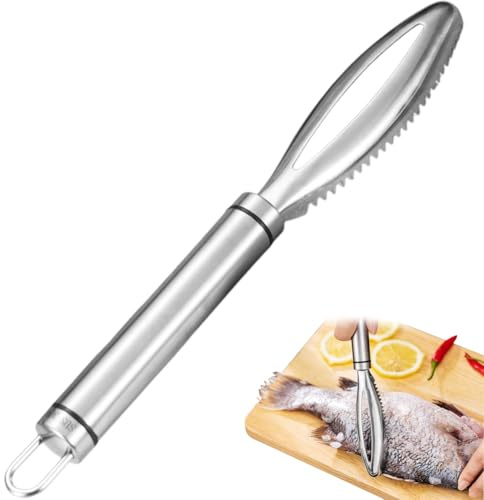 Squama pesce in acciaio, Desquamatore Pesce Professionale,Squama Pesce Acciaio Inox,design a dente di sega per squame di pesce più veloci e facili rimuovere, Pelapatate per Cucina Gadget