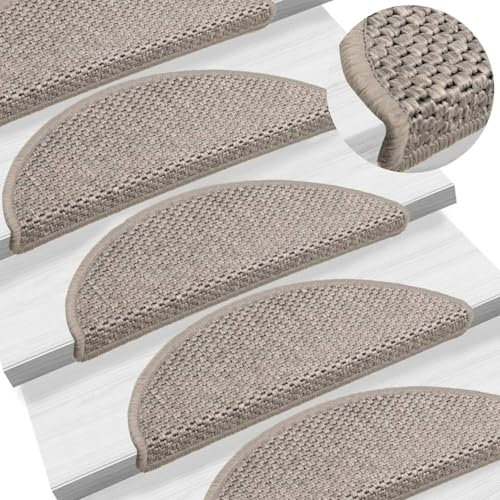 Xichuzi Treppenmatten Selbstklebend Sisal-Optik 15 STK Stufenmatten, Treppenteppich, Antirutschmatten Für Treppen, 56x20cm Taupe