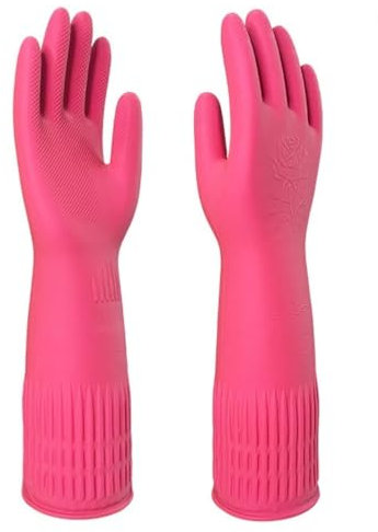 YONG-SHENG Cleaning Glove, Kitchen Dishwashing Glove, Heavy Duty Rubber Gloves, Waterproof Gloves, Non-slip and Corrosion-Resistant, Suitable for Housework Cleaning (Pink, L)