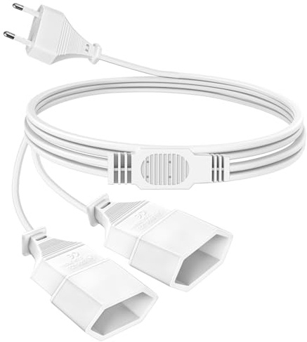 VIEVRE Verlängerungskabel Flachstecker, 2 in 1 Eurostecker Verlängerung, 3,0M Flachstecker Verlängerung, Stromkabel Flach 250V, Verlängerungskabel Flach für TV PC Computer Monitor