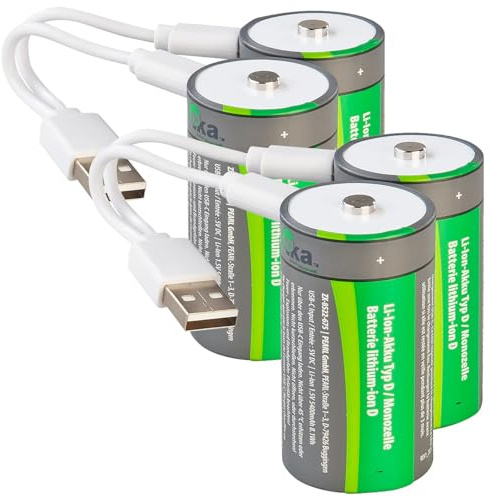 tka Köbele Akkutechnik Akku Typ D: 4er-Set Li-Ion-Akkus Typ D mit USB-C, 5.400 mAh, 8.100 mWh, 1,5 V (LR20, Li-Ion, Mono)